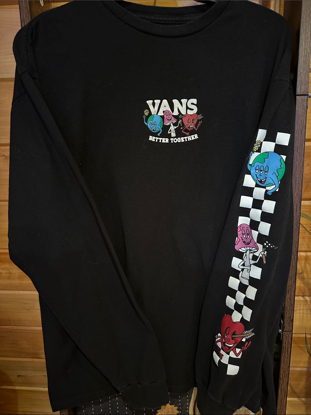 Vans Black 'Better Together' Graphic Long Sleeve with Checker Sleeve Art